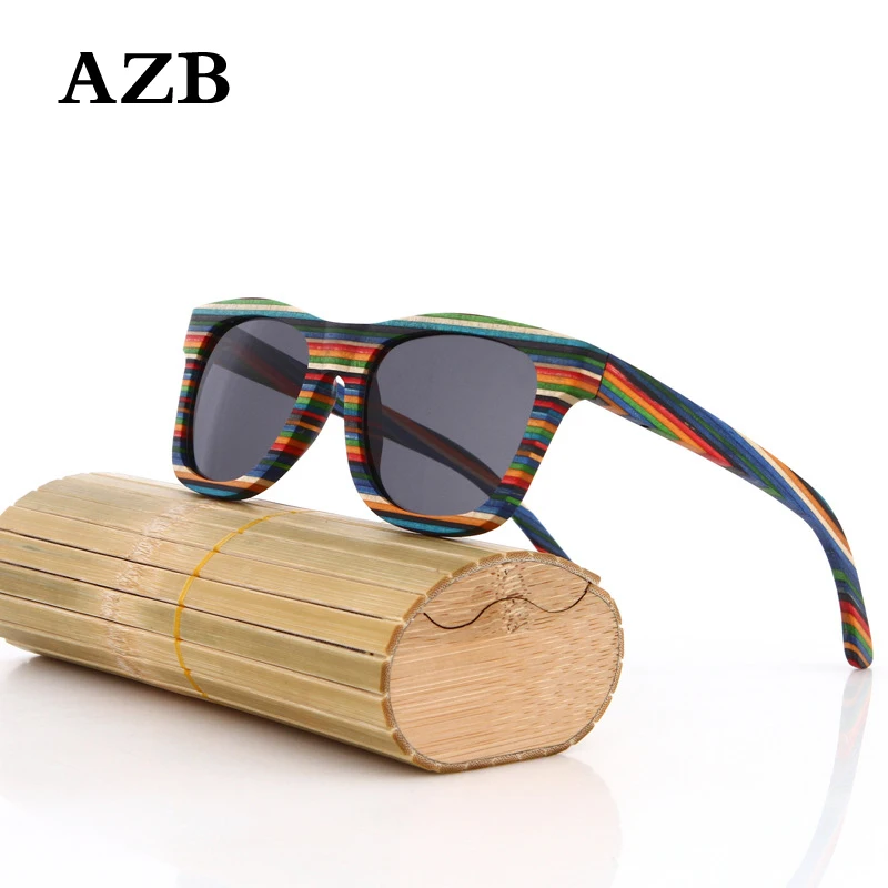 Солнцезащитные очки AZB мужские с бамбуковыми дужками поляризационные зеркальные