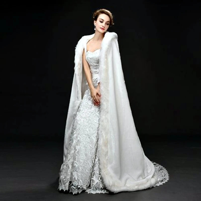 Элегантные Свадебные плащи накидка с капюшоном для новобрачных со шлейфом из