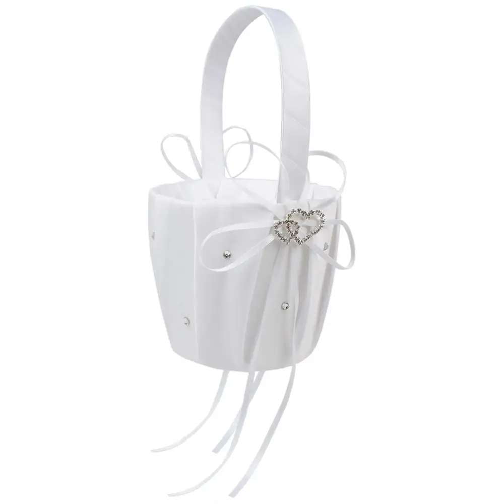 Flower Basket OurWarm Свадебный сатиновый кольцо с двойным сердцем подушка белая тесьма со стразами подушка в виде бабочки Цветочная корзина для девочек товары для свадебной вечеринки - Цвет: Flower Basket