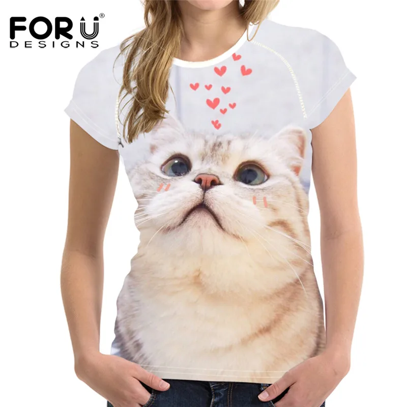 FORUDESIGNS Kawaii Ragdoll повседневные женские футболки с принтом кота летние дышащие топы