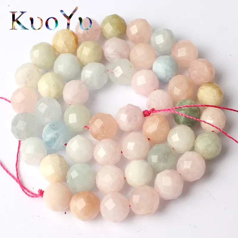 Натуральный граненый цветной морганит камень драгоценный круглый бусины для