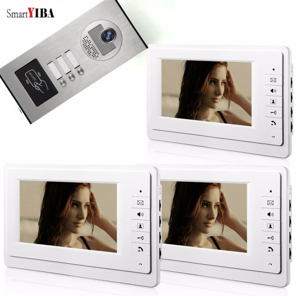 

SmartYIBA 7" Apartment Video Intercom Doorbell Video Door Phone System IR Camera Build-in RFID Reader For 2 Families