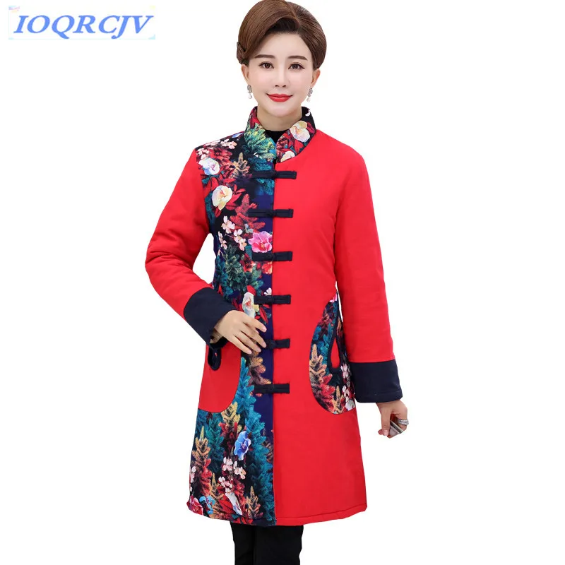 

Зимние парки для женщин среднего возраста, утепленная хлопковая куртка с вышивкой, большие размеры 5XL, с принтом, стоячий воротник, женские т...