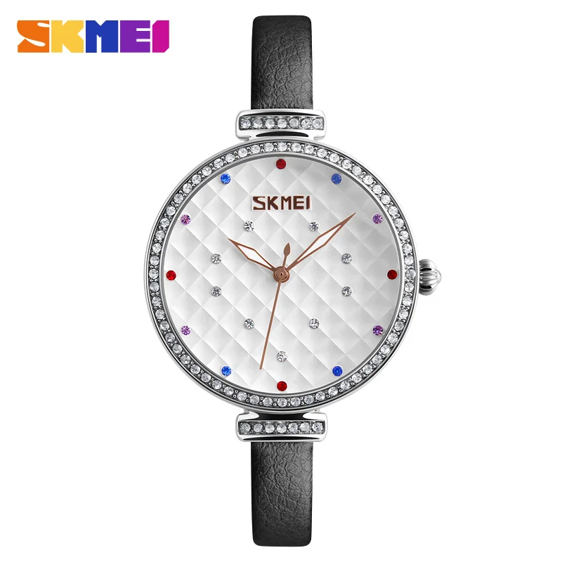 

SKMEI New Women leather watches Quartz Movement Rhinestones Dress Party Hours