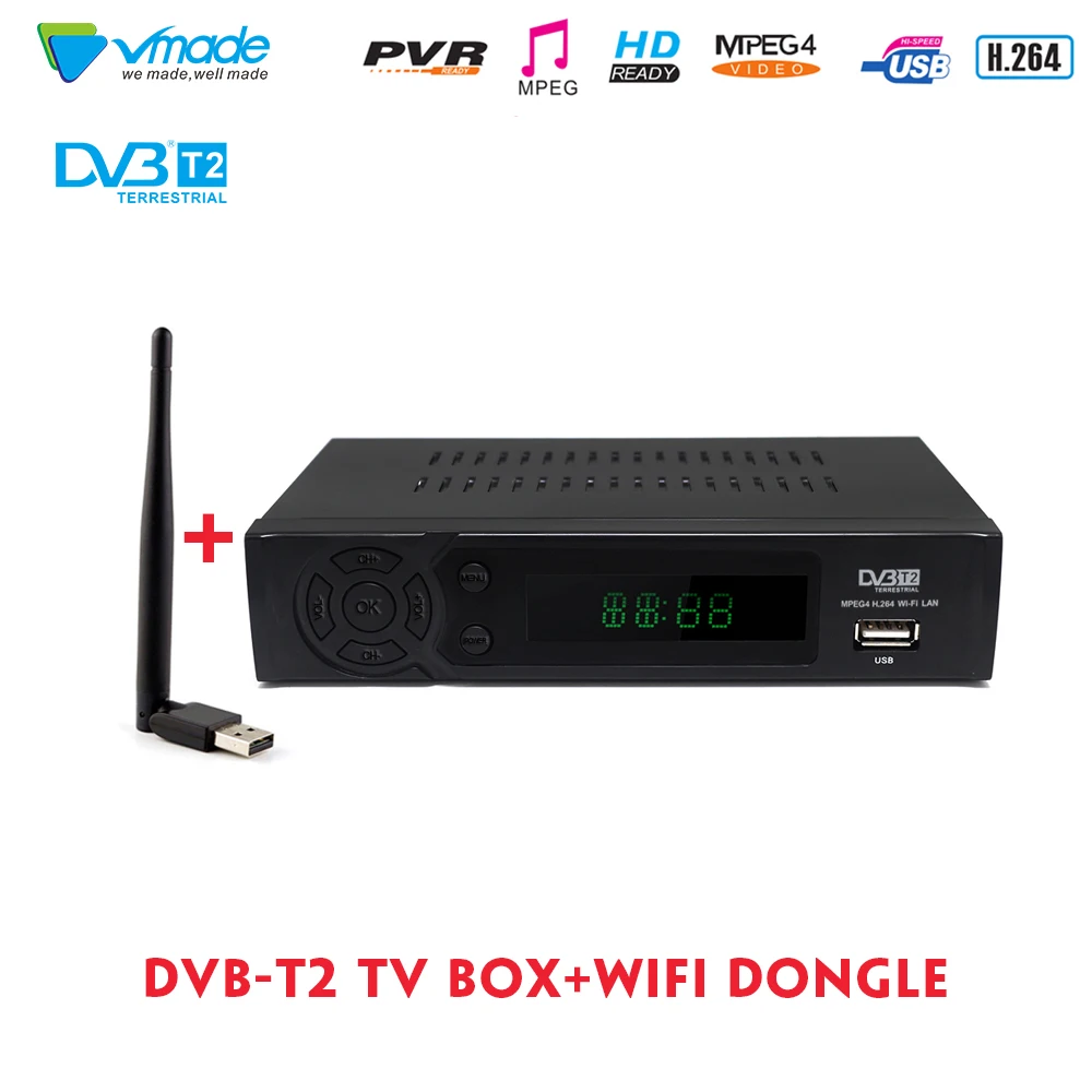Vmade полностью HD цифровой DVB T2 наземный ТВ приемник Поддержка YouTuebe PVR H.264 1080 p тюнер с