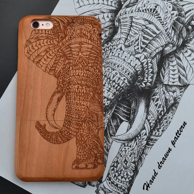

Lion and Elephant animal retro New Natural 100% solid Wood Skin Phone Case For iPhone 8 X 7 6 6S plus