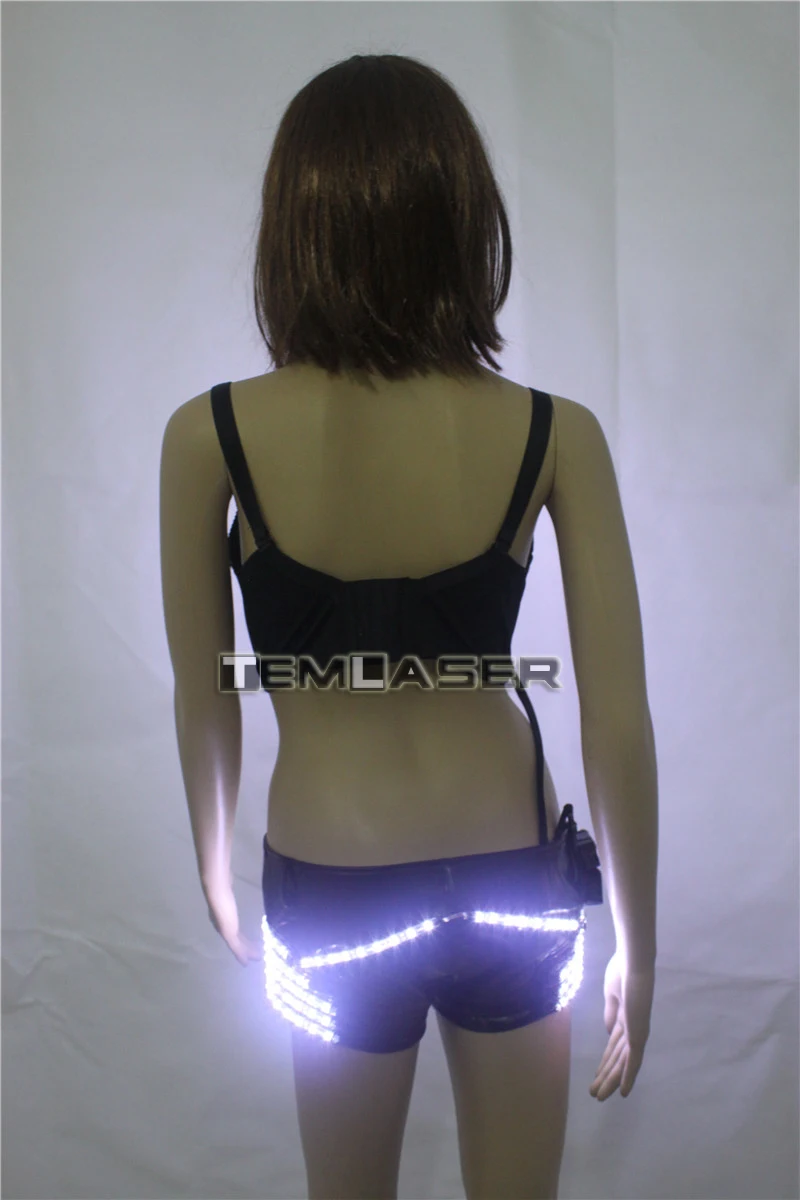 

Free shipping LED Sexy Bra Women Fashion Nightclub Mini Leather Shorts for Luminous Led Bra Underwear Belly Dance