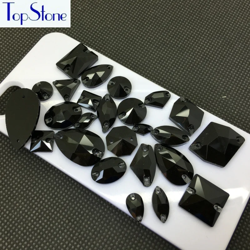 Угольно черный Цвет Стекло кристалл для нашивки Стразы Flatback капли овальные