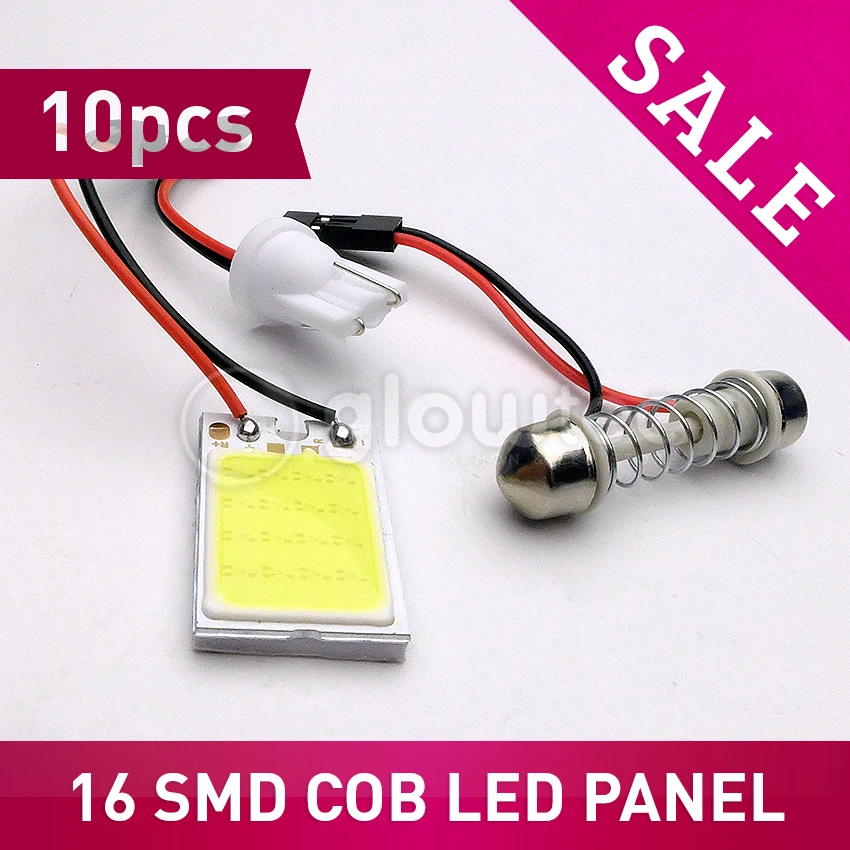 

10 шт. Белая светодиодная панель 16 Smd Cob автомобильная лампа для чтения салона автомобиля лампа для чтения карты лампочка купол фестон BA9S 3 адаптер постоянного тока 12 В GLOWTEC