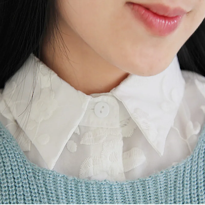 

Vintage Chiffon Women Lace Hook Flower Vintage Fake Shirt Women Detachable Lapel Shirt Fake False Collar Choker Necklace