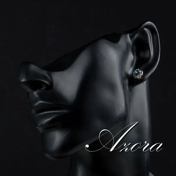 AZORA Blue Eyes цвета розового золота Stellux из австрийского кристалла, круглый серьги-гвоздики TE0072