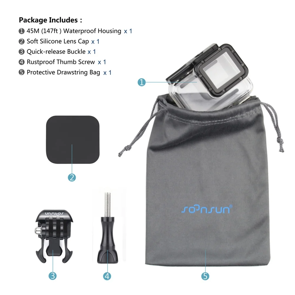 Водонепроницаемый корпус SOONSUN защитный чехол для подводного дайвинга с сумкой на