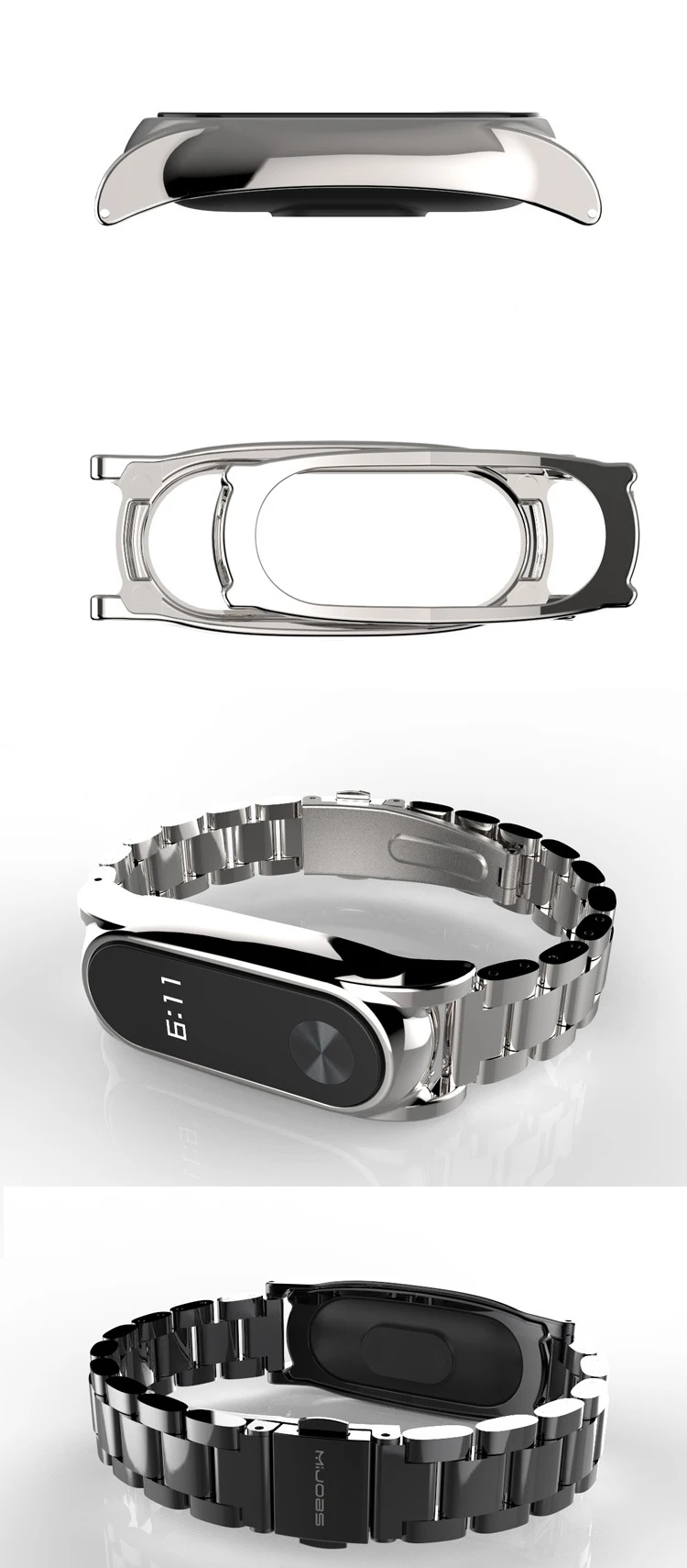 Оригинальные mijobs металлический ремешок для Xiaomi mi Band 2 ремешки Безвинтовые браслет из нержавеющей стали Замена аксессуаров для mi Band 2