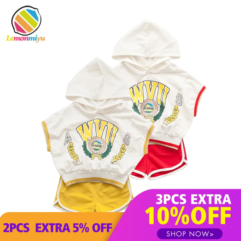 Lemonmiyu/летние комплекты для малышей с принтом хлопковый спортивный комплект из