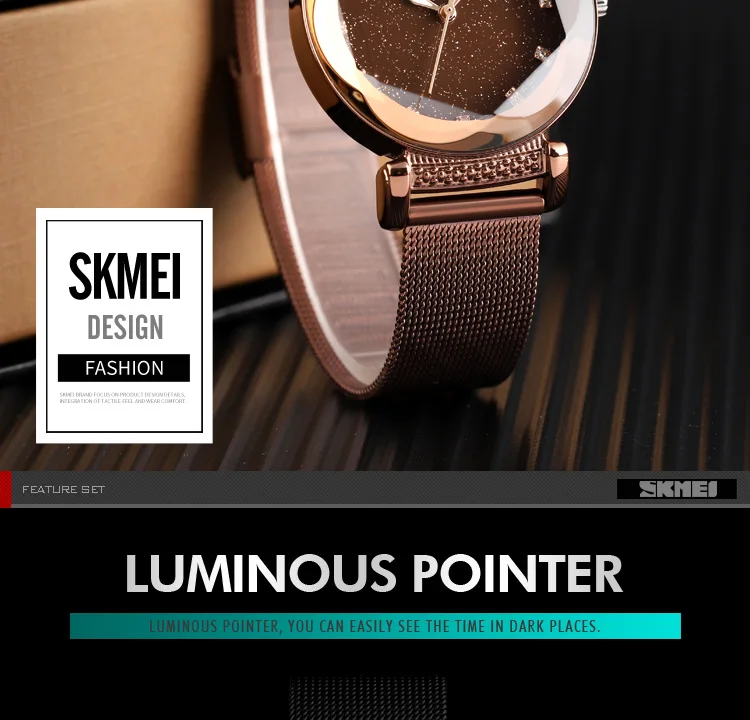 SKMEI модные звездное небо Алмазный женские часы водонепроницаемые кварцевые женские часы из нержавеющей стали наручные часы Reloj Mujer 9188