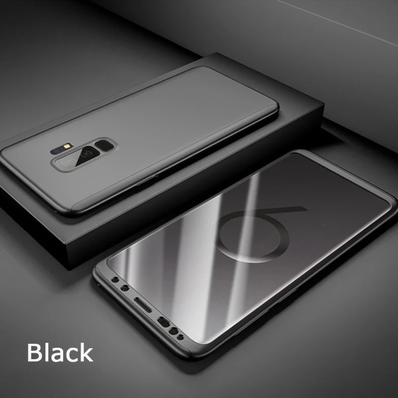 Black 360 Полное покрытие для samsung A6 A8 плюс A8s A7 A9 M20 M10 A10 ПК Защитный чехол для Galaxy A3 A5 A7 с закаленным Стекло - Цвет: Black