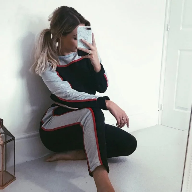 Модный спортивный костюм 2 шт. Женский комплект толстовки Короткая Толстовка +