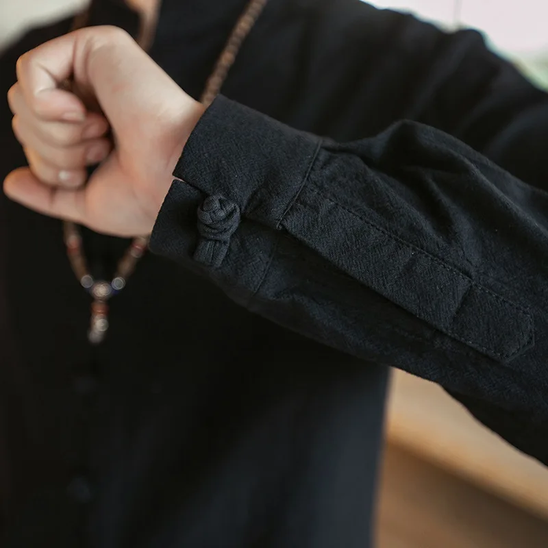 Льняные мужские рубашки с вышивкой Будды для мужчин хлопковая льняная длинная