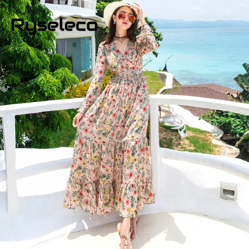 Женское пляжное платье-макси Ryseleco Элегантное Длинное Платье в стиле бохо с