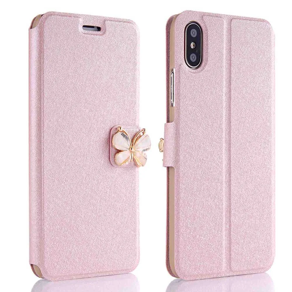 Rose Gold Шелковый кожаный флип-чехол для телефона для iPhone XS Max XR X Роскошный чехол Модный кошелек для карт для iPhone 8 7 6S 6 Plus 5 5S SE 4 4S чехол s - Цвет: Rose Gold