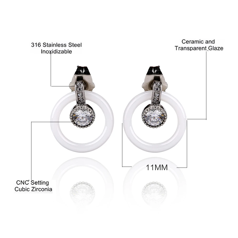 Женские круглые серьги из белой керамики элегантные циркония в форме большого