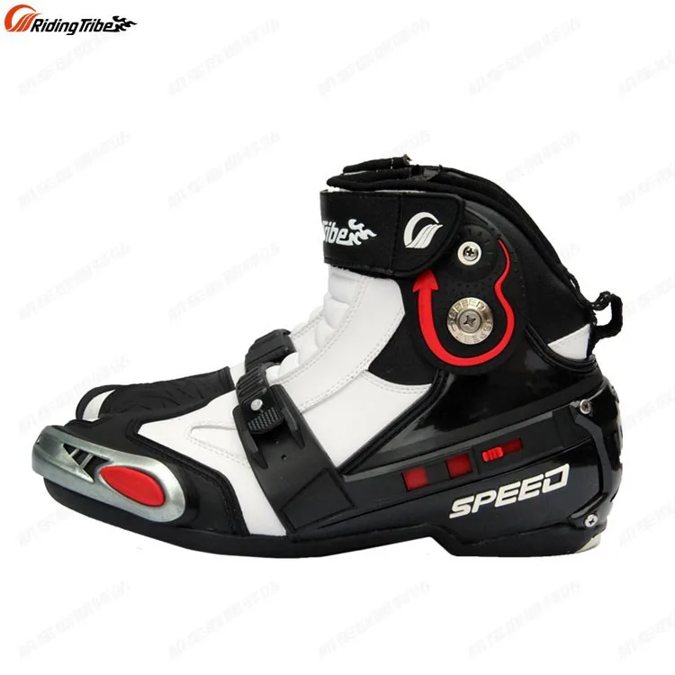 Мужские мотоциклетные ботинки из микрофибры для мотогонок, мотокросса, мотоциклистов, черного/белого/красного цвета