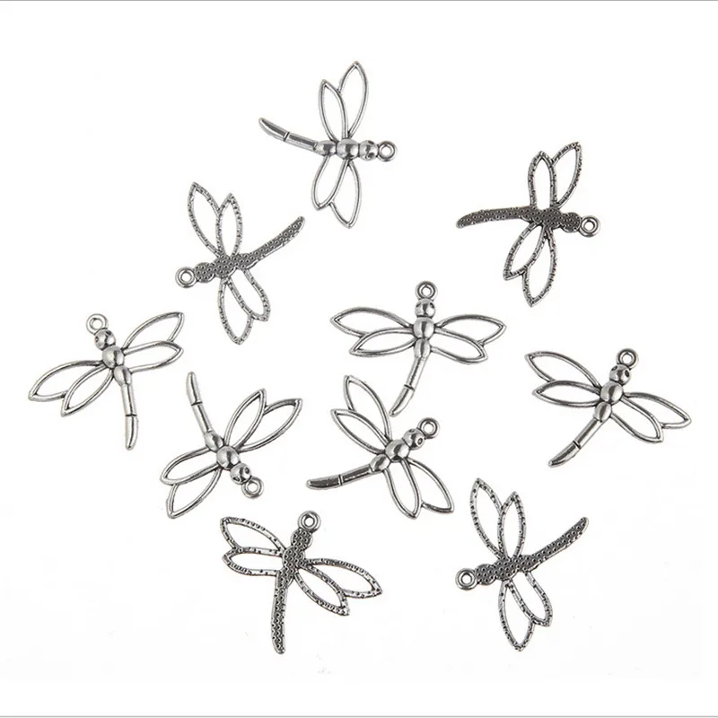 

10pcs/lot new creative antique silver animal dragonfly charms connectors for diy necklace pendant jewelry making accessories