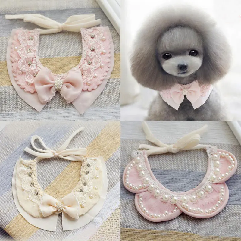 Pet Dog Accessories Bow-Knot Ties Handmade Necklace Puppy Neckties For Small Dogs Collar Fur Adorn Pearl Grooming Supplies | Дом и сад
