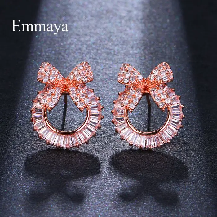 Серьги Emmaya с бантом, блестящие большие круглые гвоздики, высококачественные серебряные серьги для женщин, модные вечерние свадебные подарки - Окраска металла: Покрытие из розового золота
