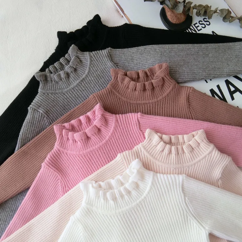 Детские свитера Зимние топы с воротником хомутом и рюшами Детская одежда Мягкие