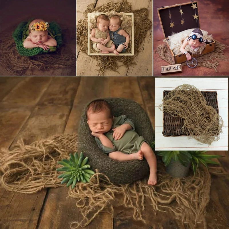 

Newborn Jute Backdrop Blanket Baby Photography Prop Chunky Burlap Layer Net