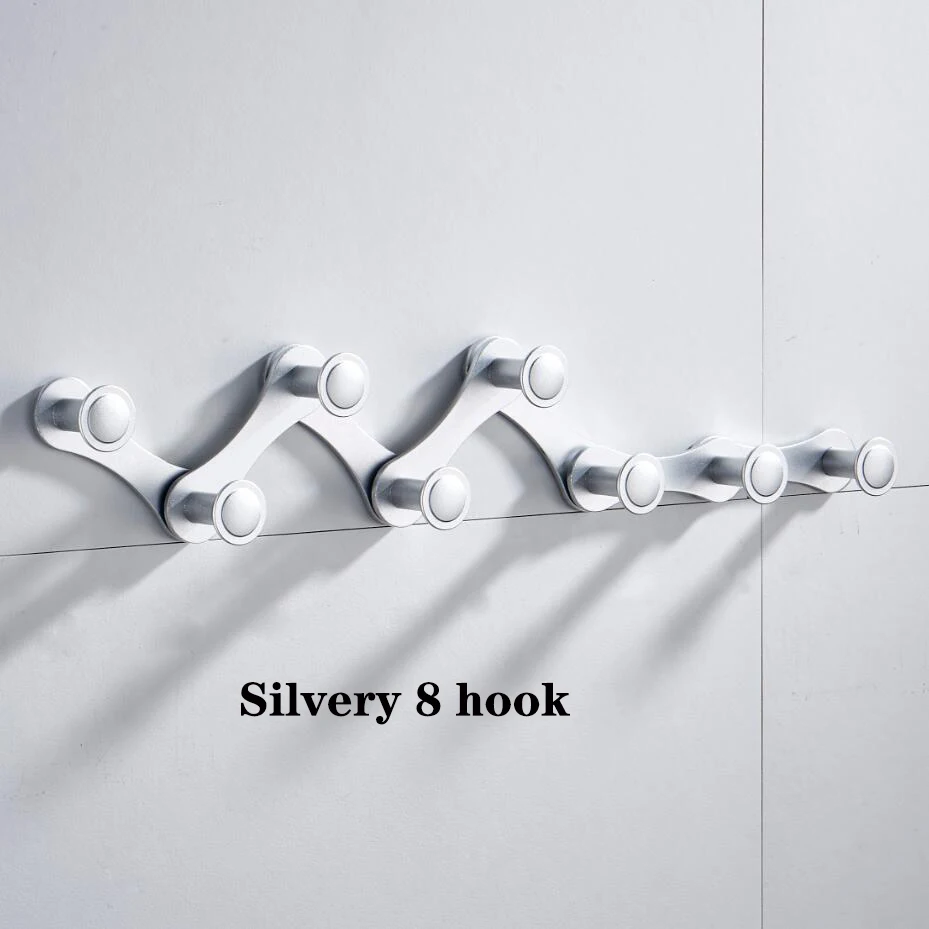 Silvery 8 hook Самоклеящиеся детали бытовой кухни из твердого алюминиевого сплава черный/серебристый крючок полотенца для ванной настенный крючок дверная вешалка крючок для одежды - Цвет: Silvery 8 hook