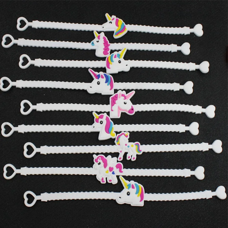 

10pcs/lot Unicorn Party Rubber Bangle Bracelet Birthday Party Decorations Kids Baby Souvenirs Event Party Favors Children Gift