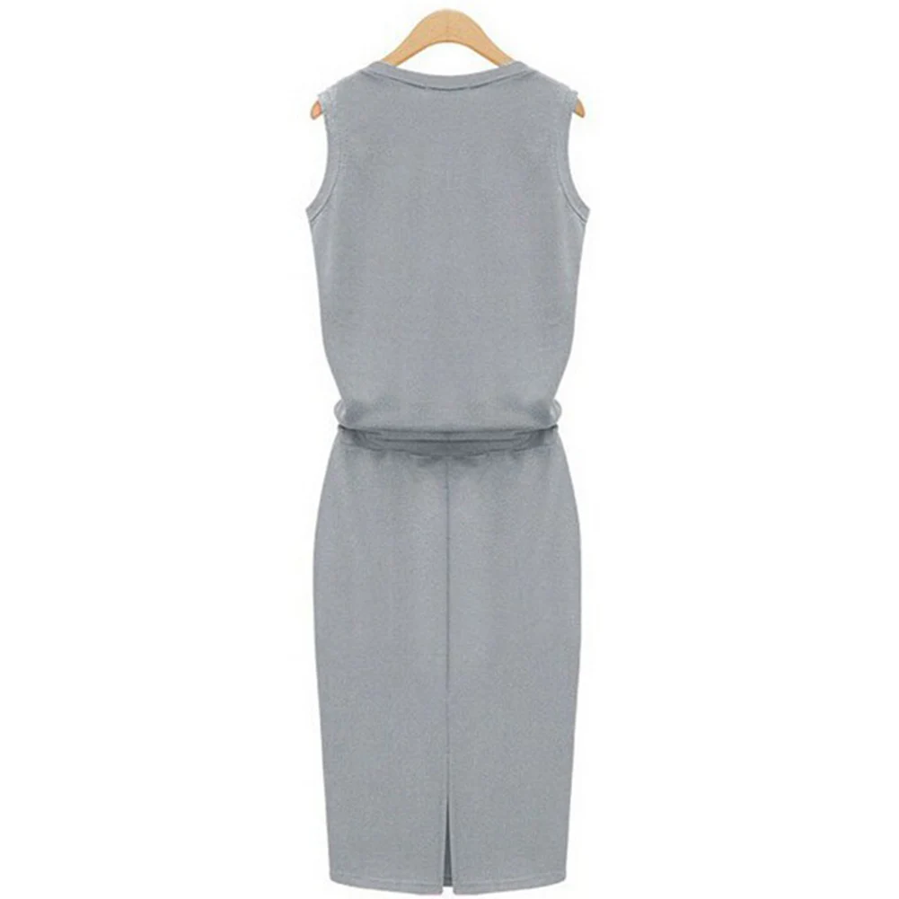 Хлопковое льняное платье 2019 летнее модное женское без рукавов с поясом и круглым