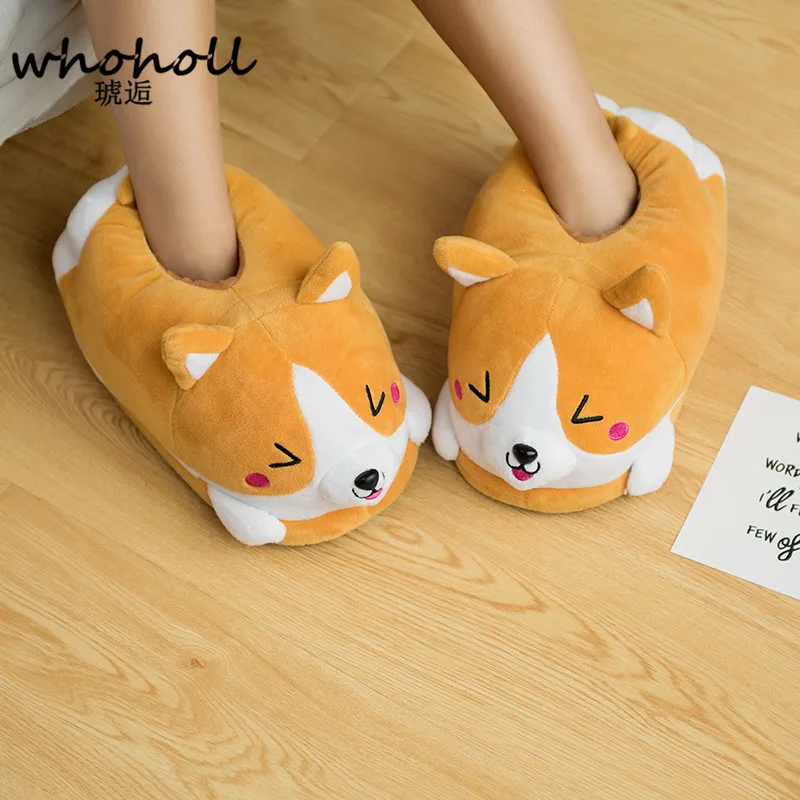 Домашние тапочки; женские зимние плюшевые Тапочки Corgi; теплая женская домашняя обувь; Милые прикольные тапочки для взрослых; женская обувь на плоской подошве; Zapatillas - Цвет: Оранжевый