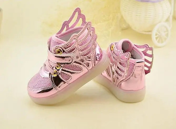 New Children Baby Luminous Shoes Boys Girls Flying Wing Light Up Colorful Glowing Sneakers Kids Leisure Sports Christmas size 21 | Детская