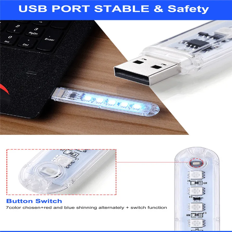 Мини USB Светодиодная лампа для книг 5 светодиодов портативная RGB 5050 В ПК ноутбуков