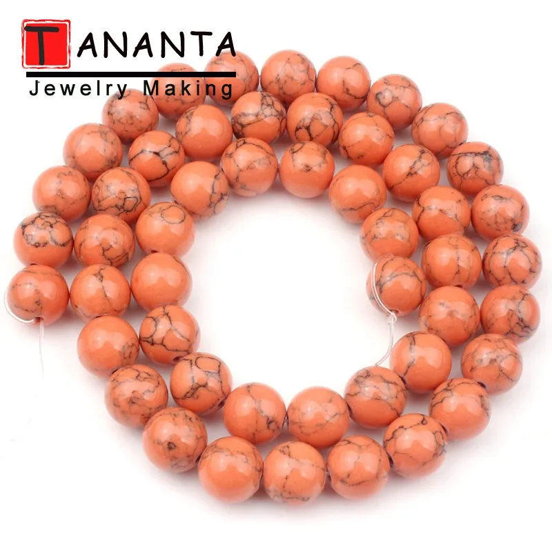 Orange Turquoise 4 6 8 10 мм 15 ''Агаты бирюзой Песчаник серьги из натурального аметиста камень из натуральной лавы бусины для самостоятельного изготовления ювелирных изделий Цепочки и ожерелья браслета - Цвет: Orange Turquoise
