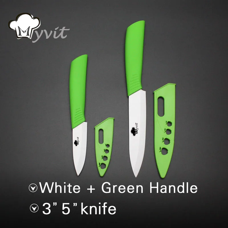 GREEN Фирменные кухонные ножи Myvit, " и 5", 2 шт., керамический нож, белое лезвие, ножи для очистки фруктов, инструменты для приготовления пищи, красивый подарок - Цвет: GREEN