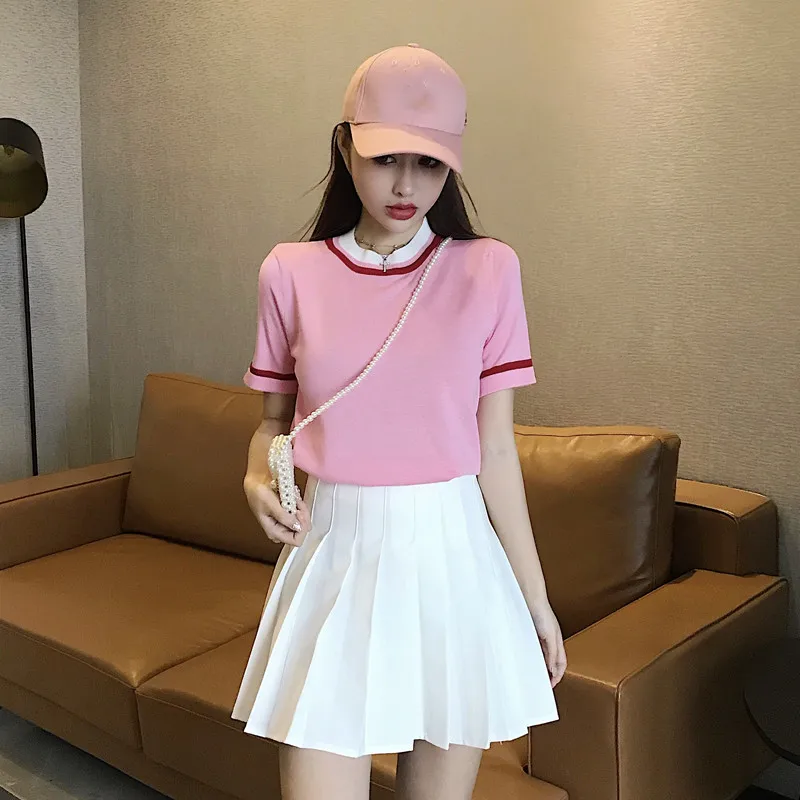 Женский костюм для тенниса из 2 предметов розовая футболка и белая