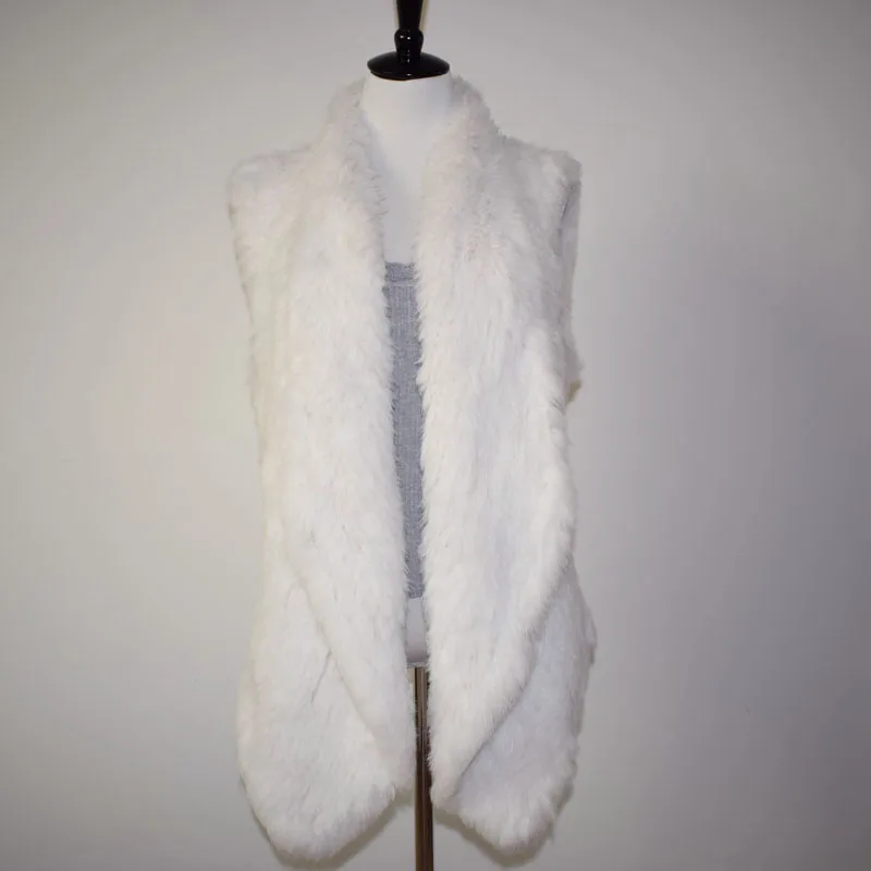 Zero Fish 2021 New Real rabbit fur knitted vest handmade  waistcoat medium-long coat Big Collar  knitted fur vest