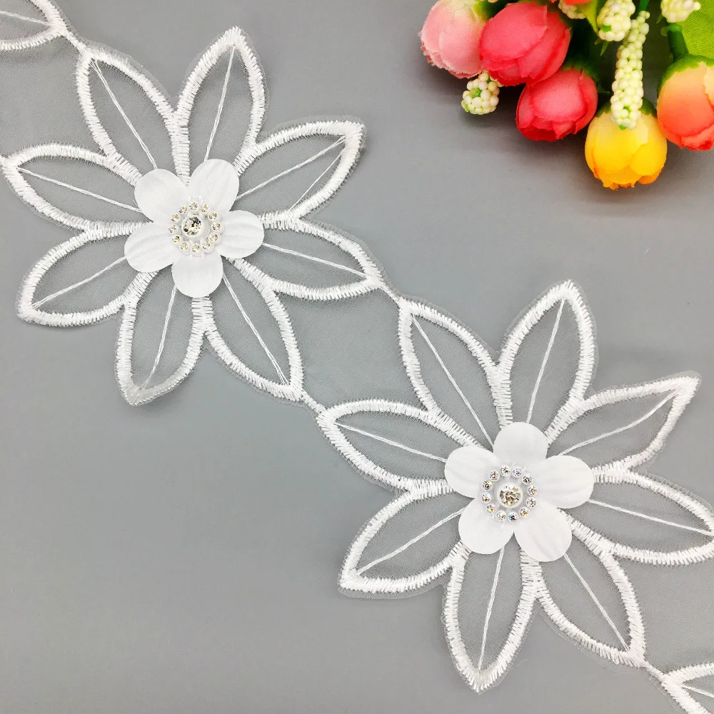 2 Yd органза цветок бисером Стразы кружевная отделка вышитая лента для аппликации
