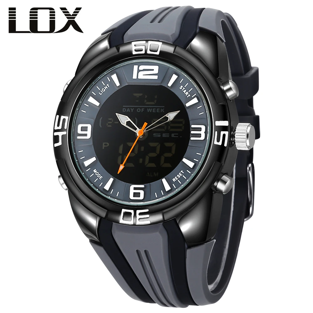 

LOX Analog Digital Men Watches 2017 Luxury Brand Top Military Watch Alloy Silicone Reloj Deportivo Montre Homme Sport Horloge