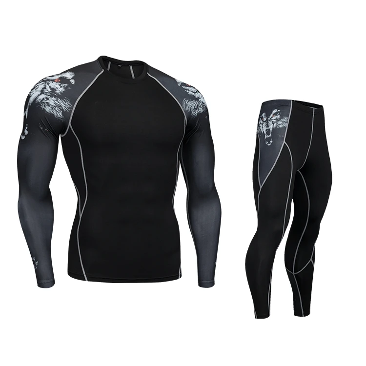 Мужская компрессионная футболка и леггинсы комплект с длинным рукавом для