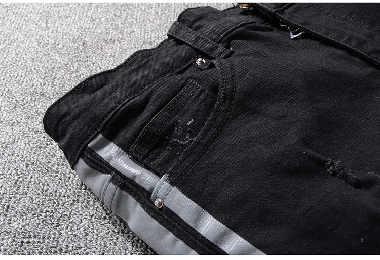 Sokotoo Для мужчин slim fit в полоску в стиле пэчворк черный стрейч деним рваные джинсы мода плюс размер Проблемные обтягивающие штаны