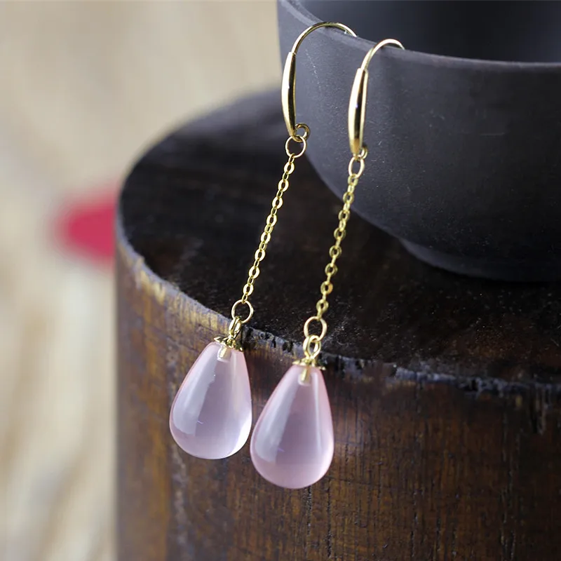 

Gold Pink Crystal Jewelry Cute Waterdrop Shaped Drop Earrings For Women