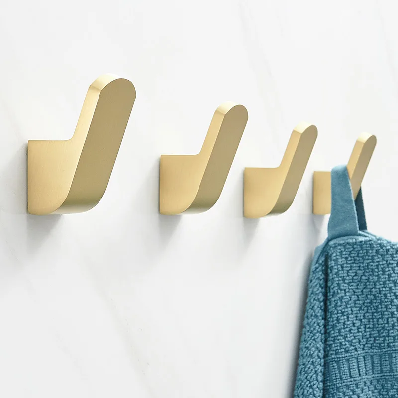 MTTUZK Solid Brass Coat Hook Brushed Gold Towels Hanging Robe Hook Wall Mounted Cap Racks Clothes Hook Bathroom Accessories