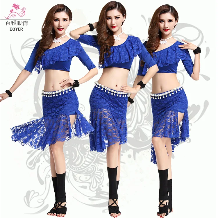 Костюм для практики танца живота костюм с кружевной юбкой коротким рукавом