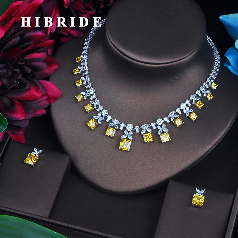 HIBRIDE набор ювелирных изделий с желтым кубическим цирконием для женщин серьги