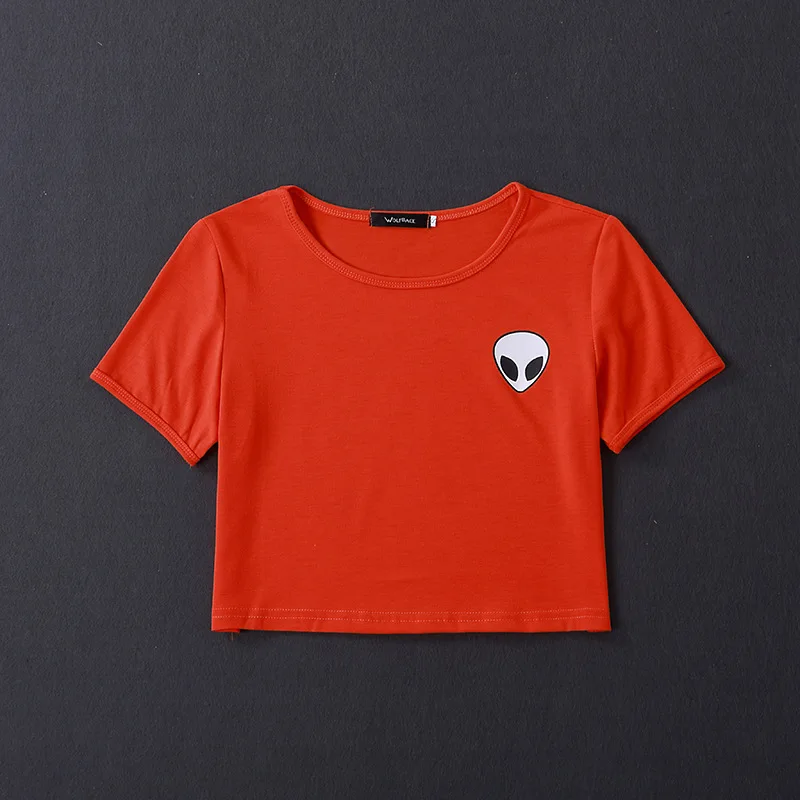 Orange T-Shirt Милый 3D печать иностранцев укороченный топ новое летнее платье с О-образным вырезом короткий рукав Футболка для девушек Для женщин футболки Футболки для женщин, для девочек-подростков - Цвет: Orange T-Shirt
